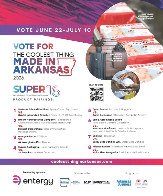 Super 16 Voting Now Open for the 2026 Coolest Thing Made in Arkansas